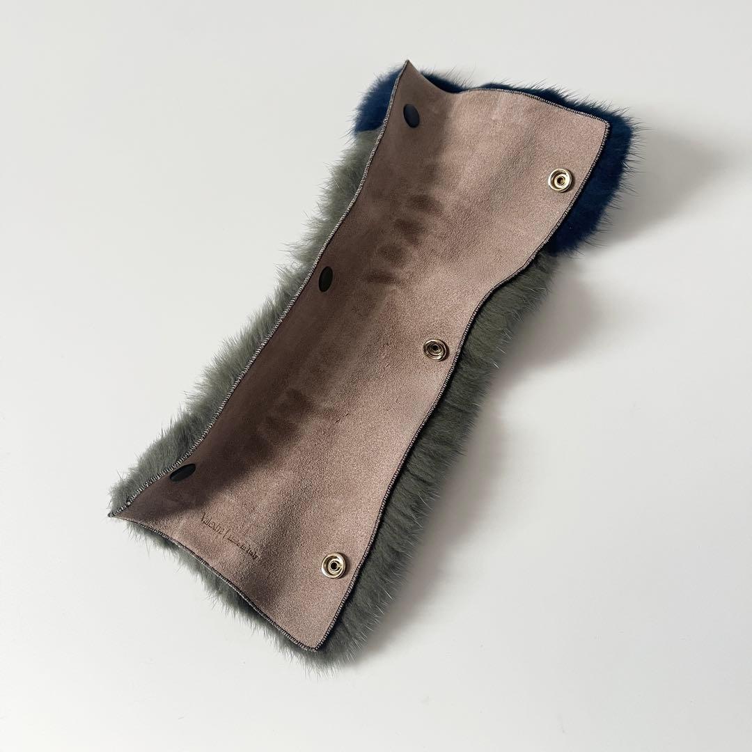 ヴァレクストラ　ハンドルカバー　ミンクファー　グレー　青　ブルー　バイカラー