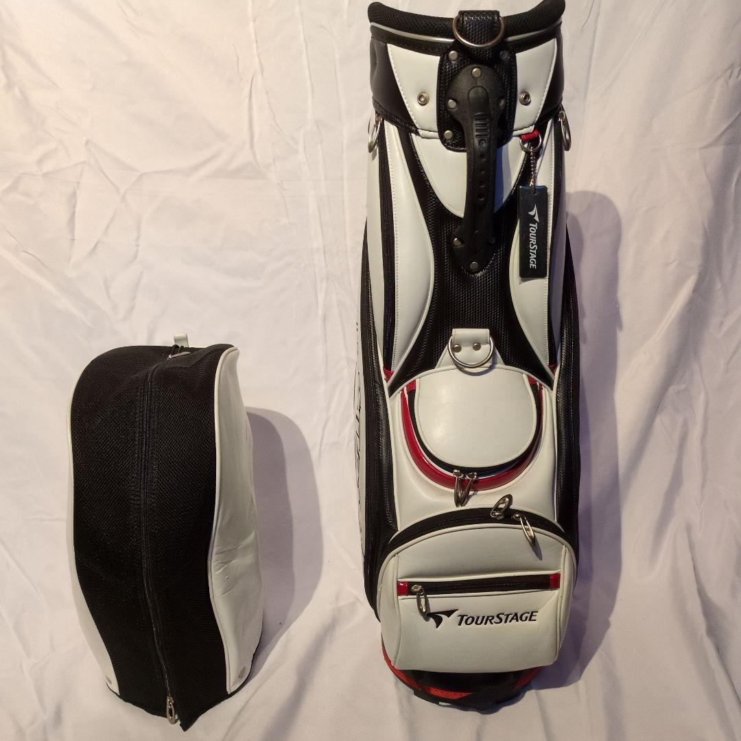 ツアーステージ キャディバッグ ホワイト/ブラック※ショルダーストラップ交換済