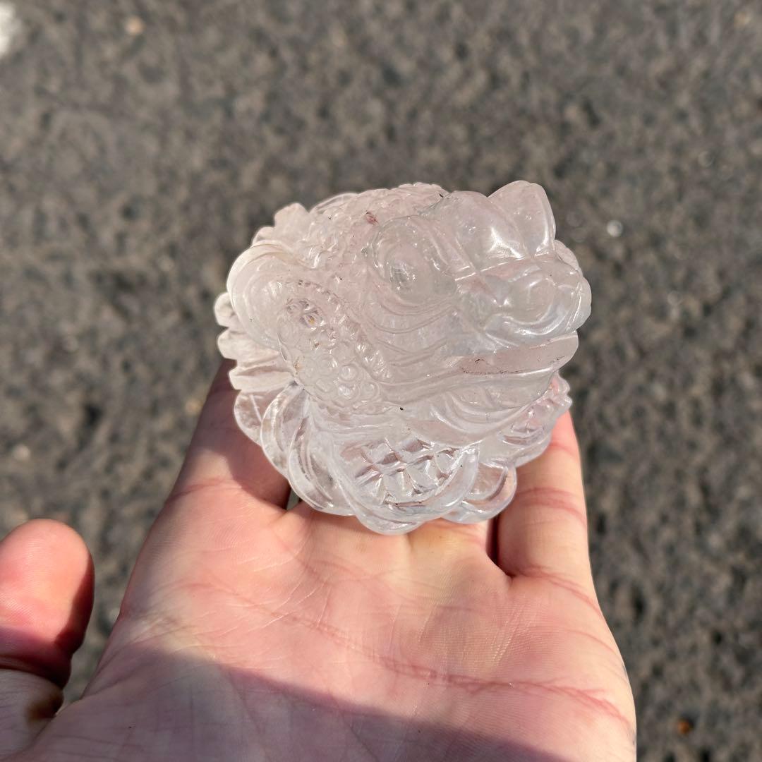 天然石水晶の銭蛙　置物　ご購入前に在庫確認必要G.280