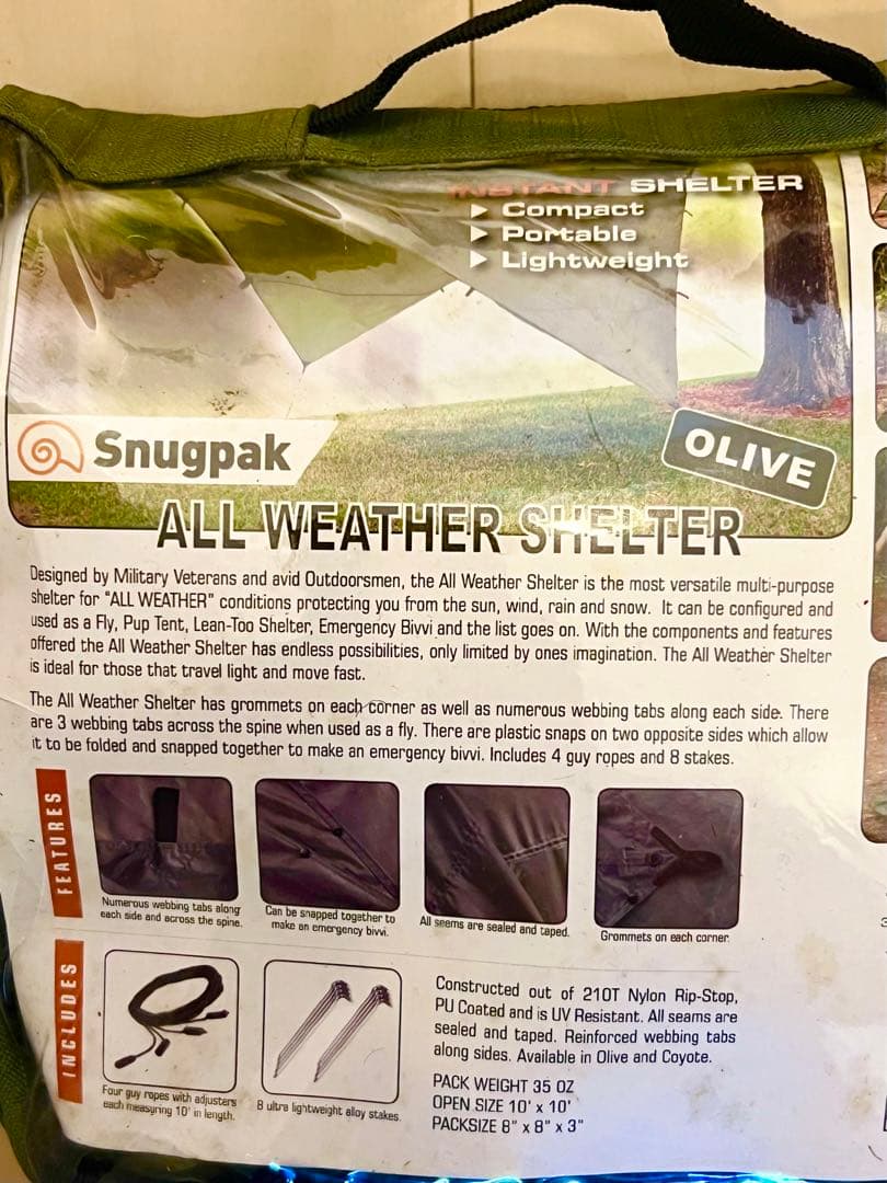 スナグパック　オールウェザーシェルター　オリーブ