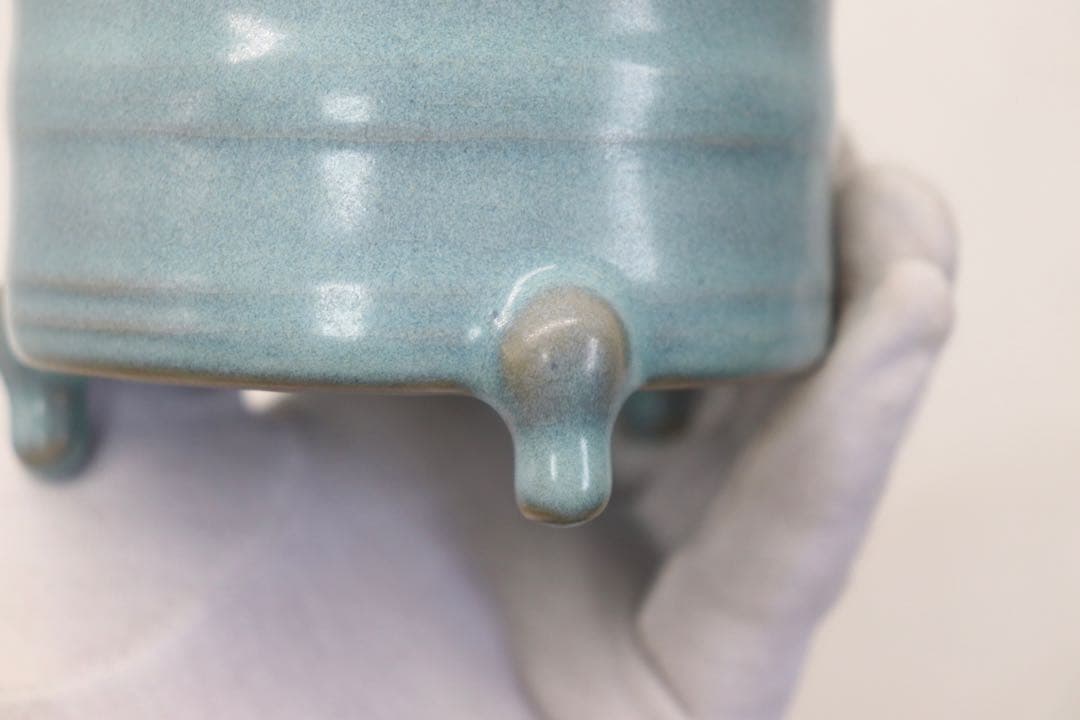 中国　鈞釉三足香炉　送料込み250622