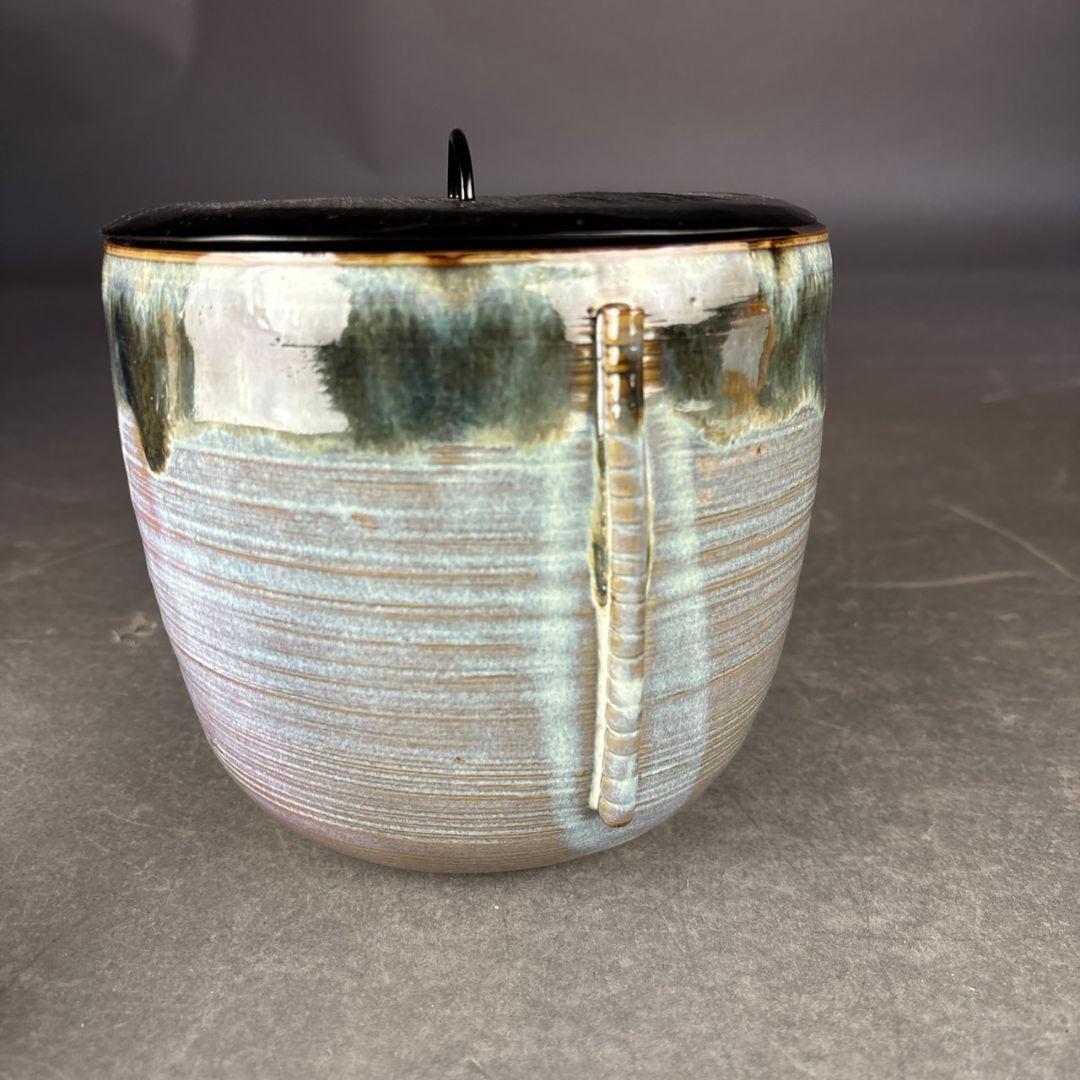 亀井楽山　高取水指　片木目塗蓋　木具師　萬象　共箱