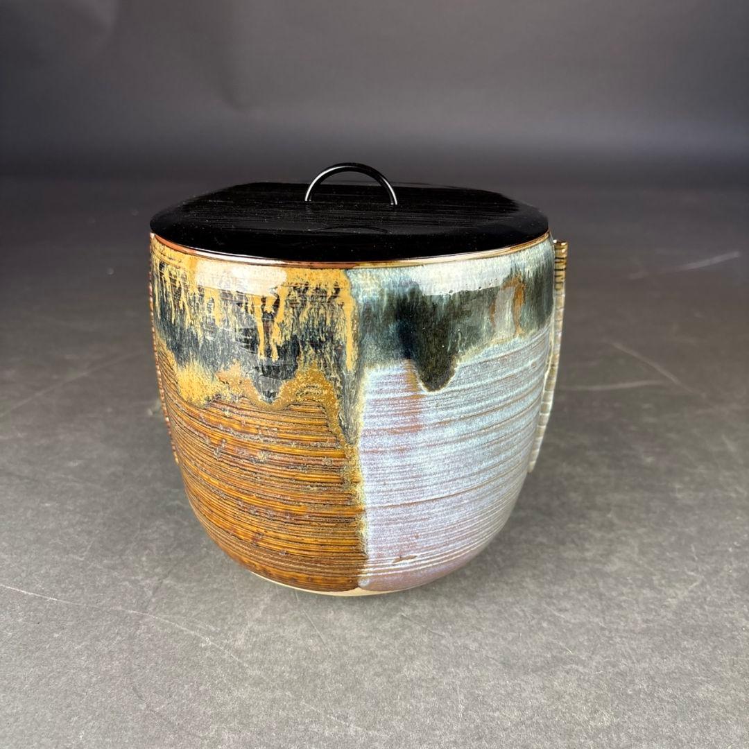 亀井楽山　高取水指　片木目塗蓋　木具師　萬象　共箱