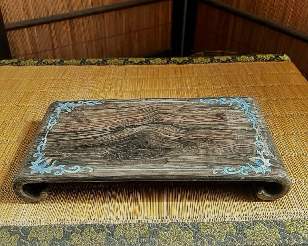 古唐木 美杢 螺鈿 象嵌 巻き花台 香台 盆栽台