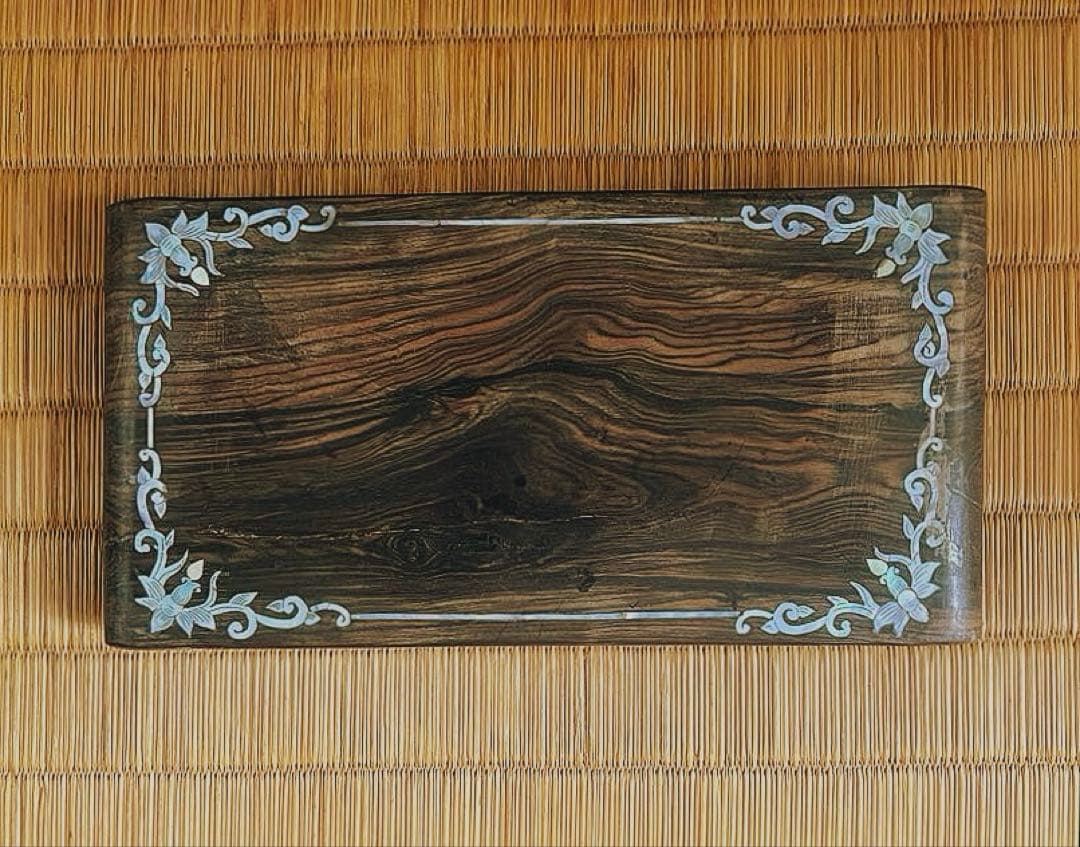 古唐木 美杢 螺鈿 象嵌 巻き花台 香台 盆栽台