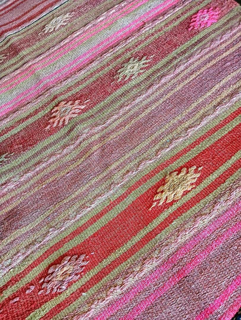 特大7.6kg 140×280色のパステルピンクのオールドキリム　カイセリ