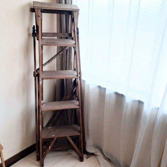 アンティーク ラダー 折りたたみ木製梯子 脚立 店舗什器 古道具 引取限定