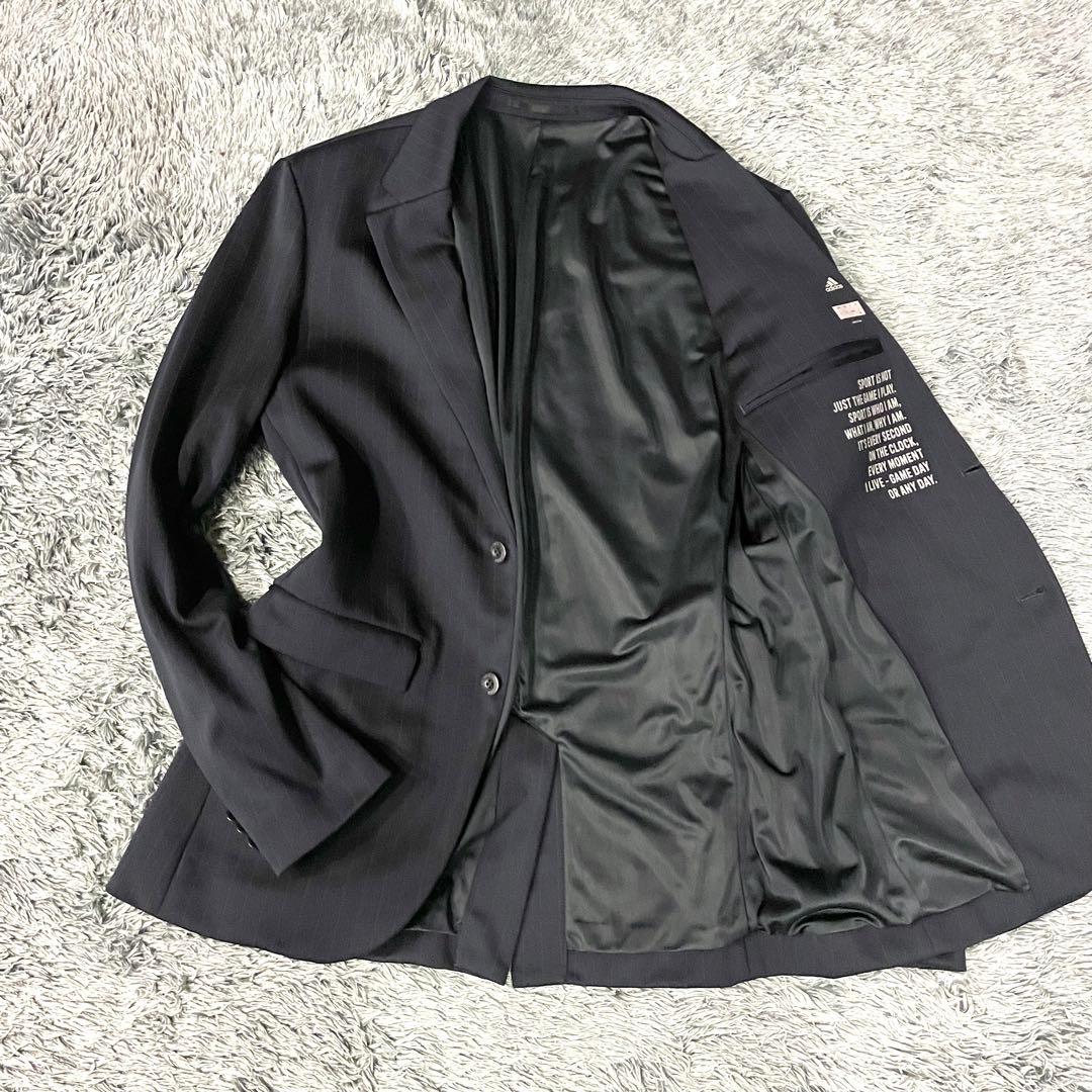 【極美品】アディダス スーツ セットアップ ストライプ 黒 伸縮性 2B ロゴ