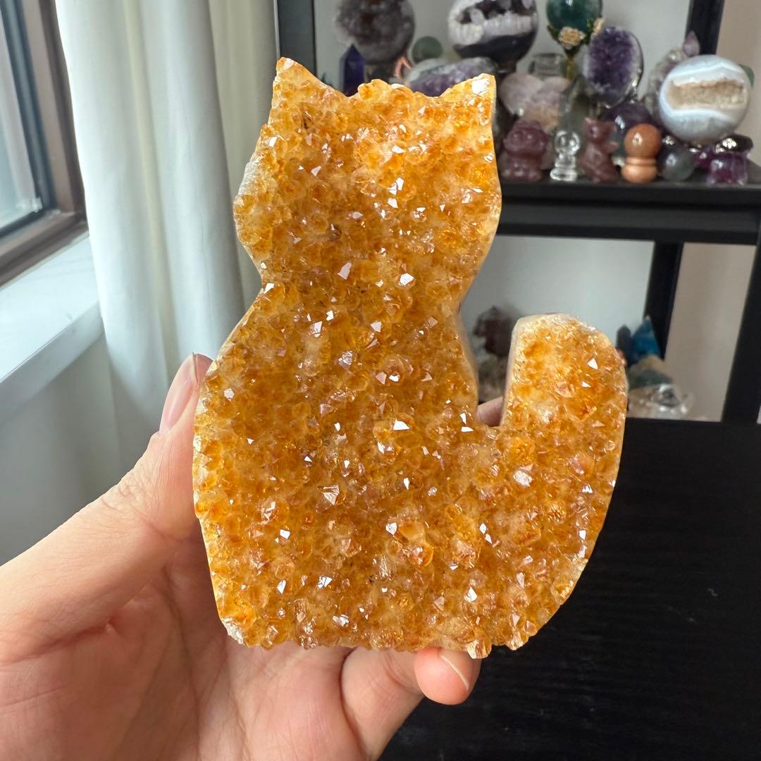 天然石シトリンの猫ちゃん　置物　彫物NO.112303