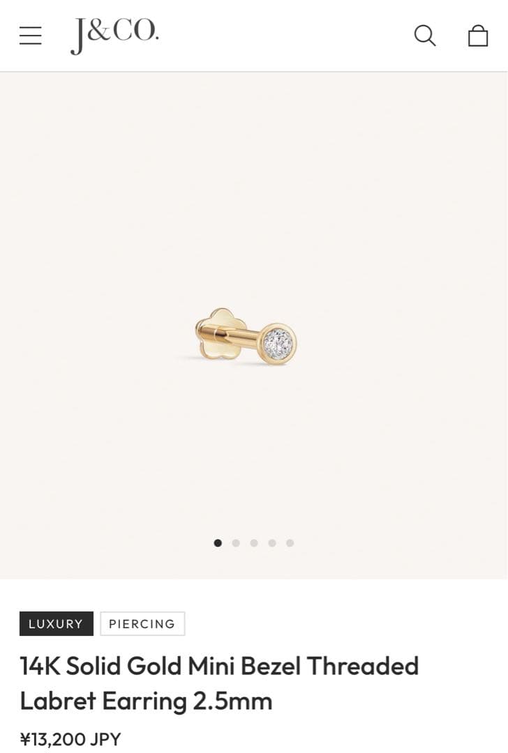【試着のみ】 J&CO. ピアス 14Kジルコニア 片耳用 2.5mm