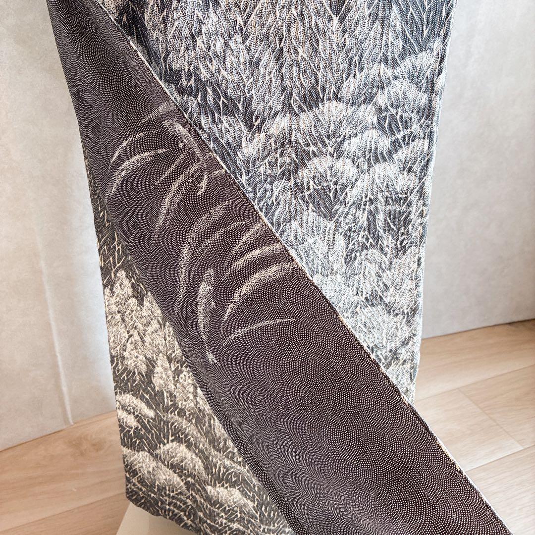 〈長襦袢➕〉訪問着　フルセット　着物　正絹　保津川下り　渋　パールトーン　J8