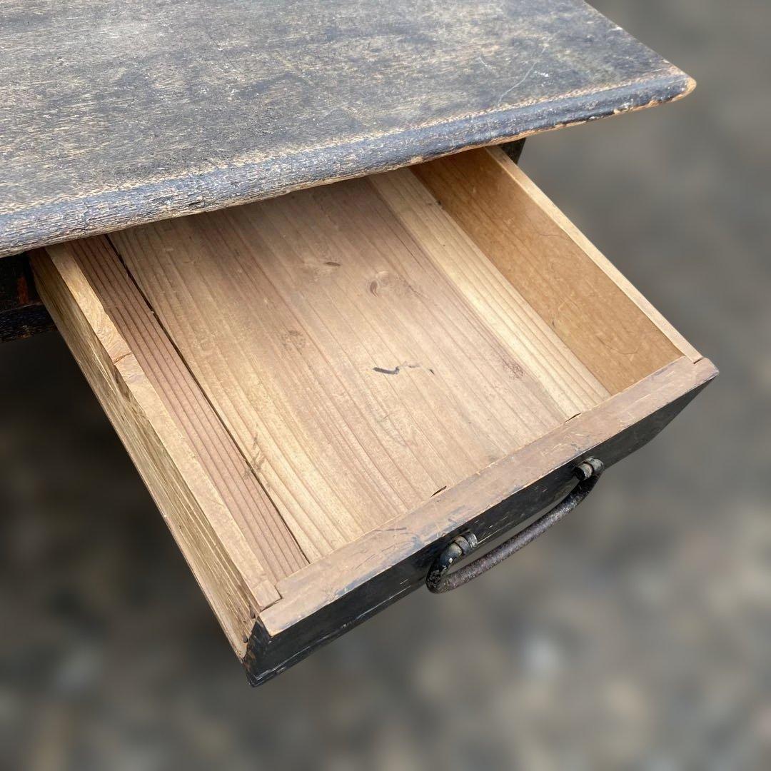 木製文机 引き出し付き ダークブラウン　昭和レトロ　古民具