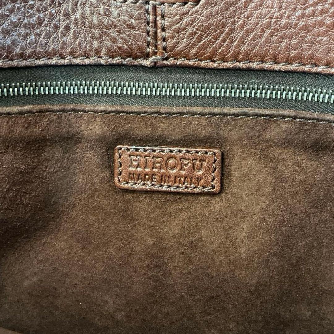 美品 ヒロフ♡レザー ショルダーバッグ 型押しHロゴ シボ革 ブラウン 保存袋付