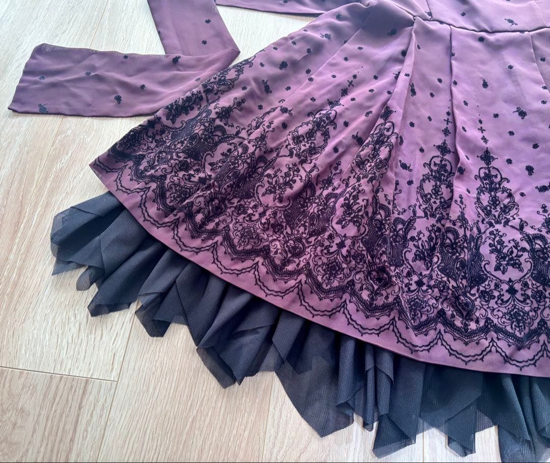 Moi meme Moitieレア品フロッキープリントJSKボルドー新品タグ付き