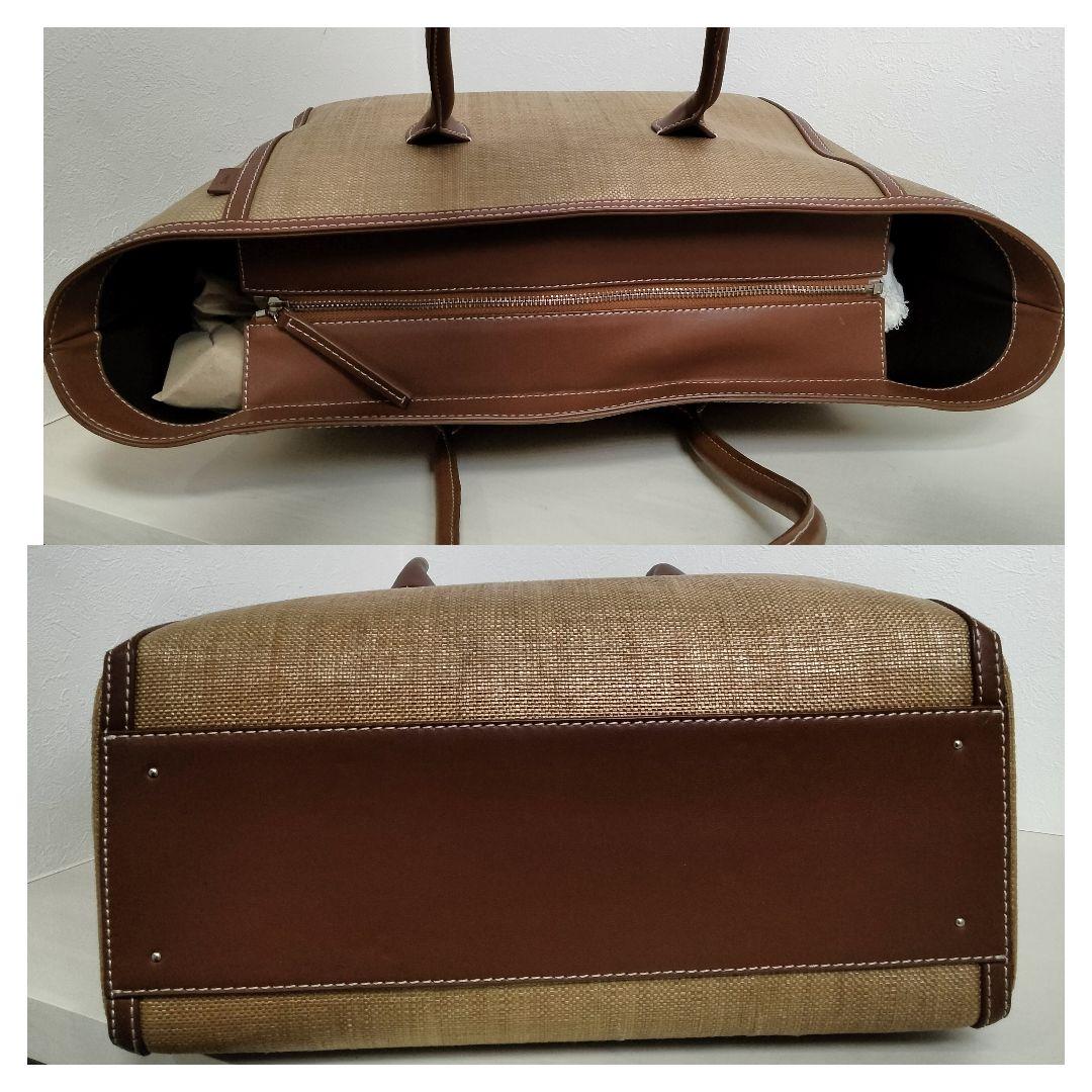 VASIC かごバッグ A4可 大容量 ステッチ ラフィア レザー ブラウン