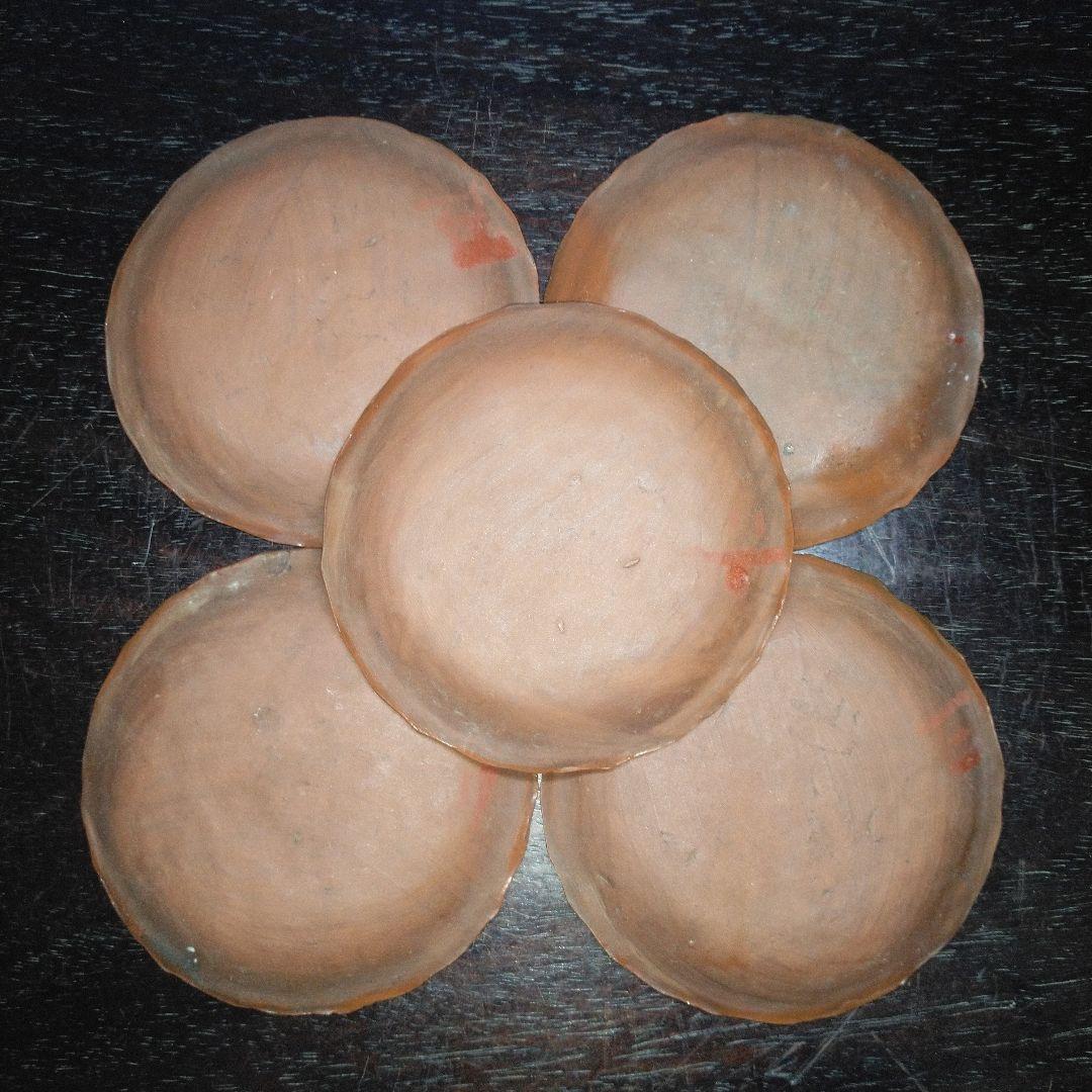 NO639 備前焼　煎餅皿　絵備前　古備前　宝尽くし文様　幕末～明治　5枚組