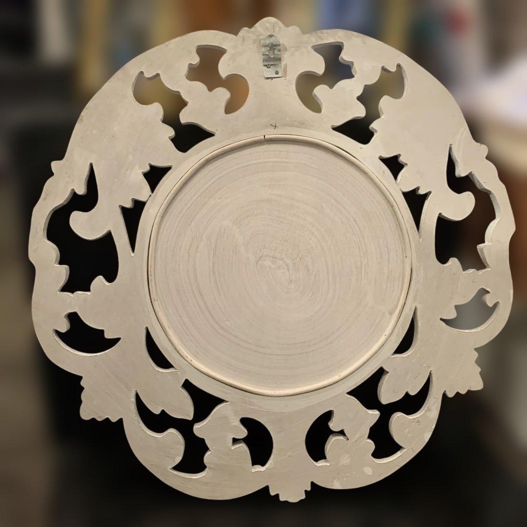 木製装飾フレーム付 ウォールミラー ホワイト