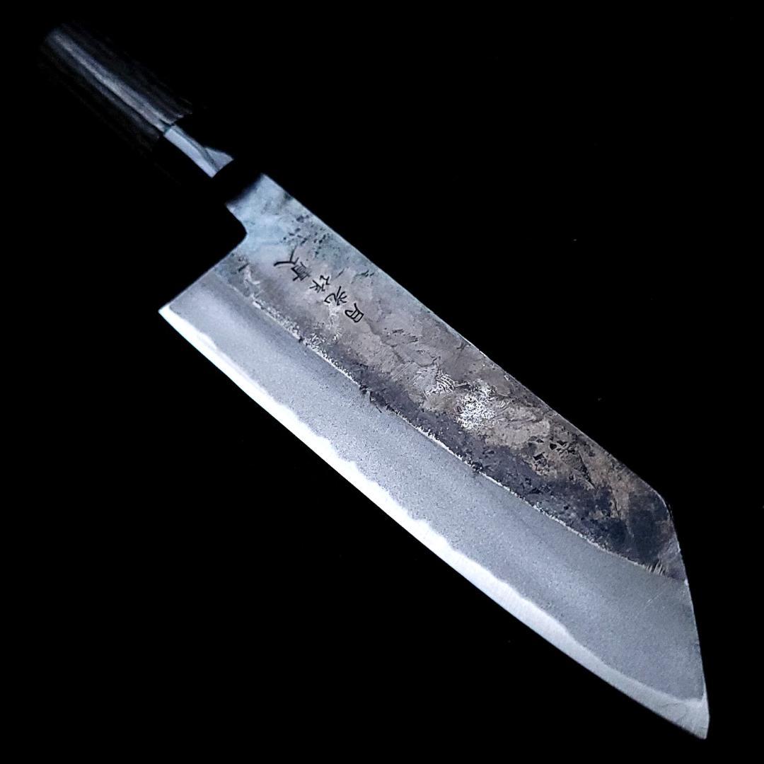 青紙２号 黒打 文化包丁 165㎜ G1401 焼栗柄 手作り 鍛造 月光作