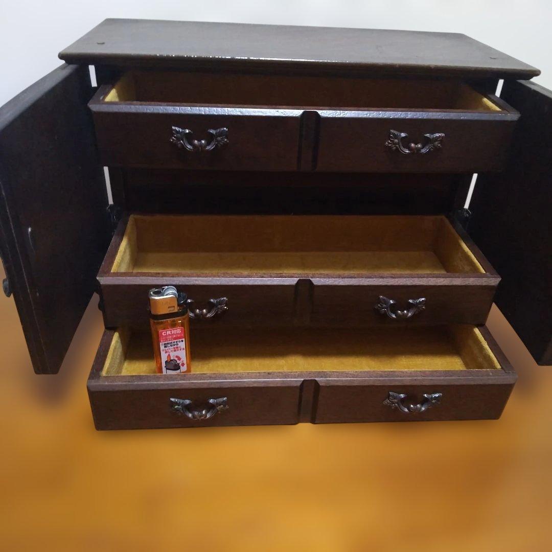 和風木製ミニチェスト小物収納 3 引き出し扉