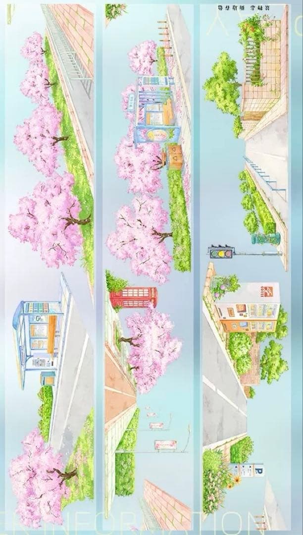【9496】海外　5m巻　PETマスキングテープ　春　街景色　道路　背景系