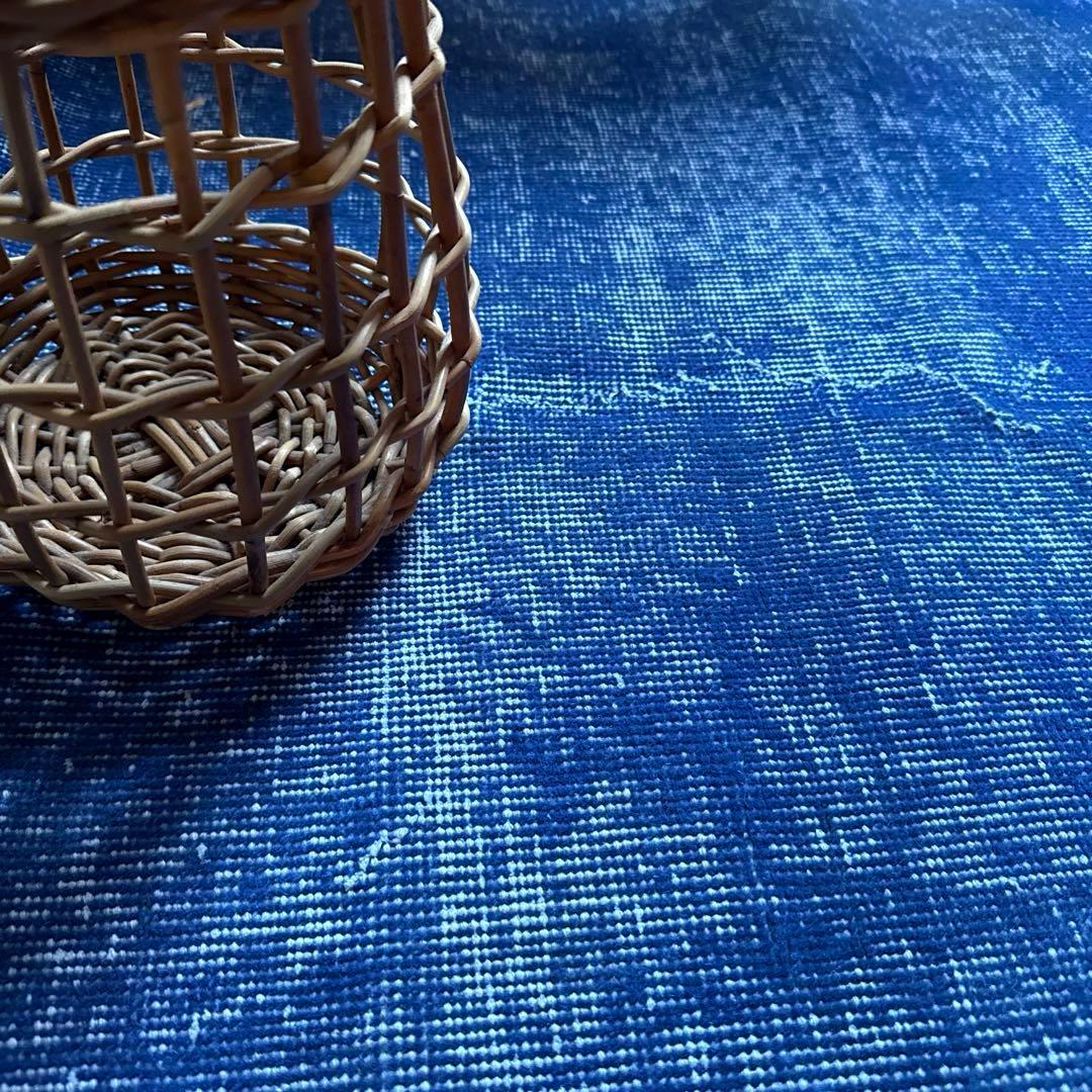 99×212青空色オーバーダイ　ワンカラー　ブルートルコヴィンテージラグ