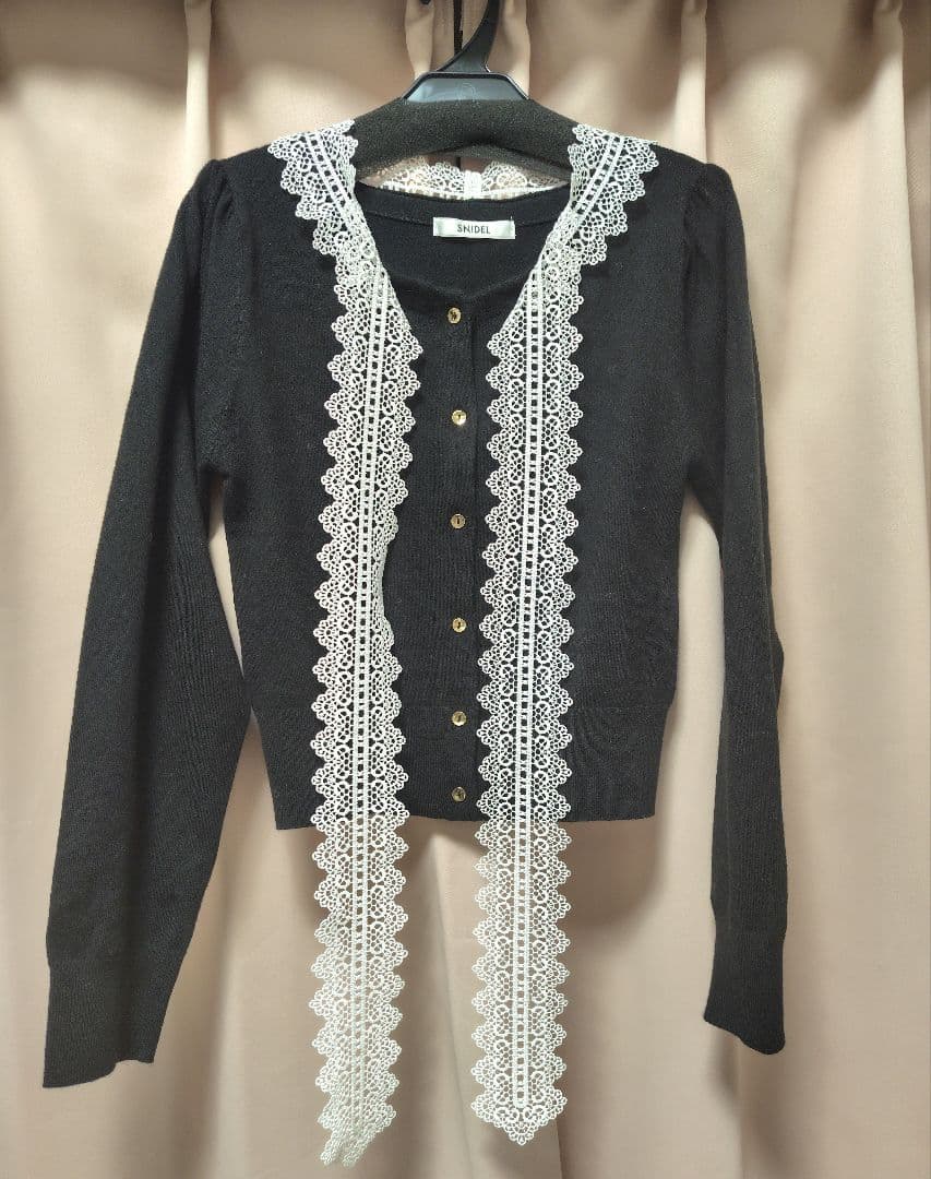 SNIDEL スナイデル レースボウタイカーディガン ブラック