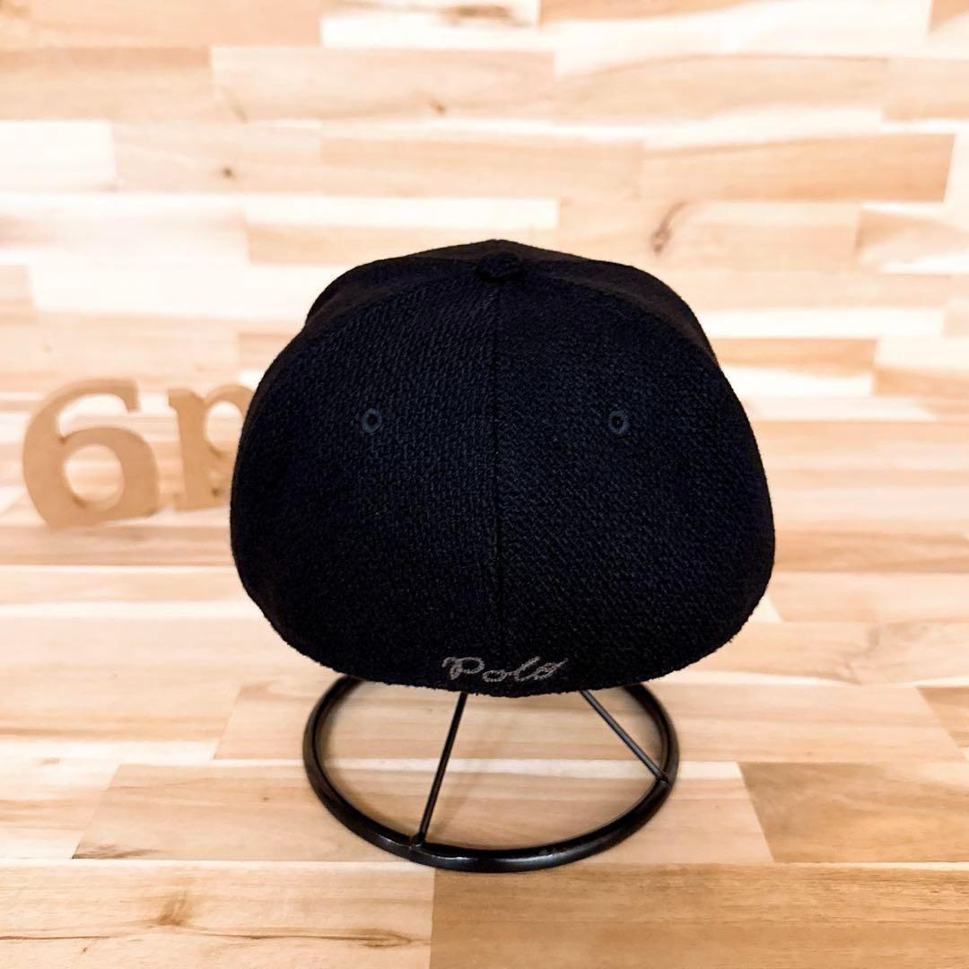 レア/廃番【ポロラルフローレン】パイル Pロゴ ウール ブレンド キャップ黒×紺