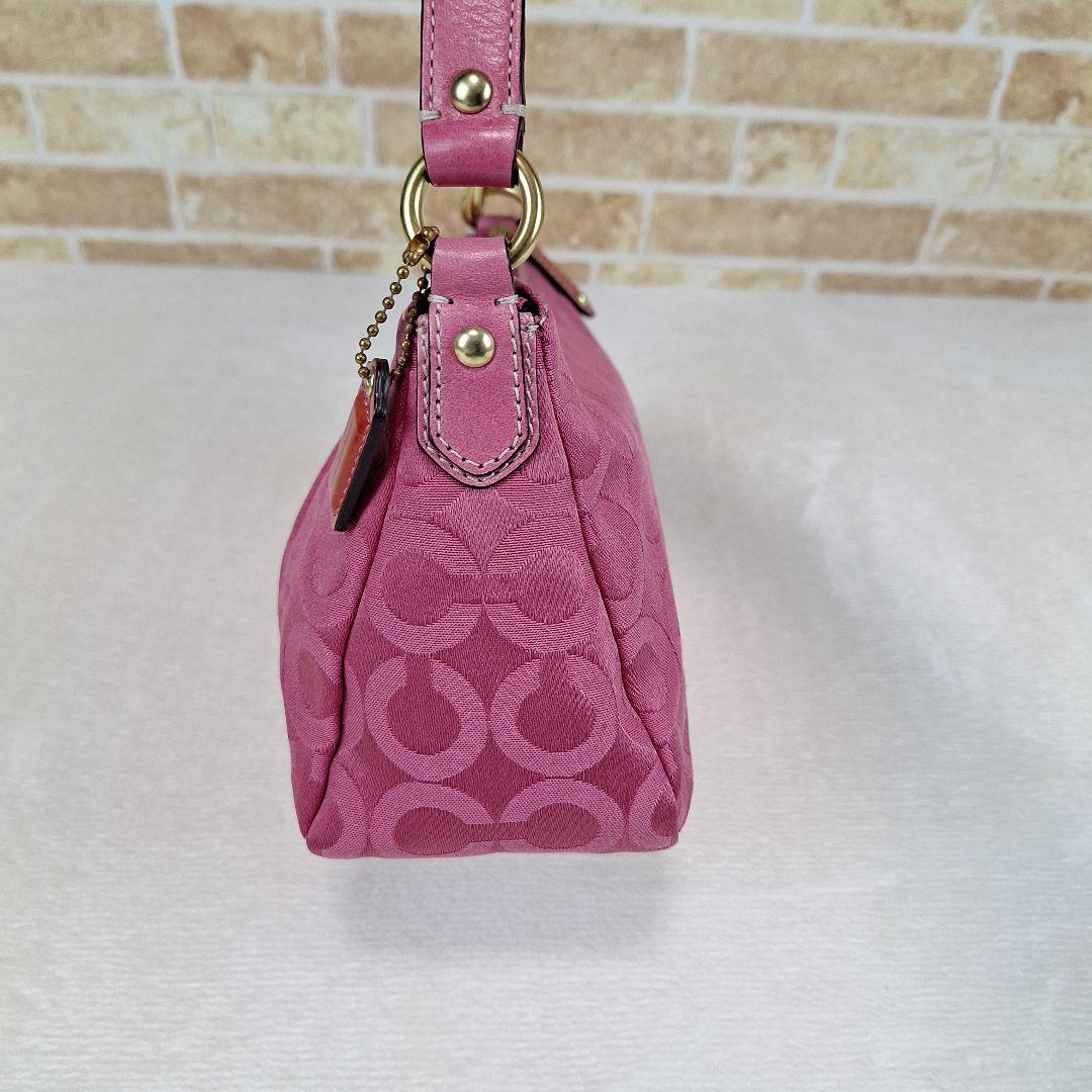 COACH　コーチ　アクセサリーポーチ　キャンバスレザー　馬車　ピンク