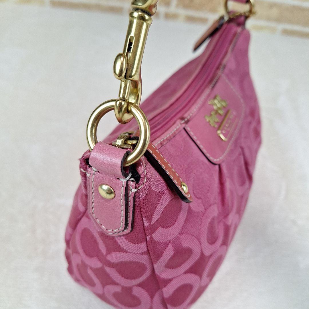 COACH　コーチ　アクセサリーポーチ　キャンバスレザー　馬車　ピンク