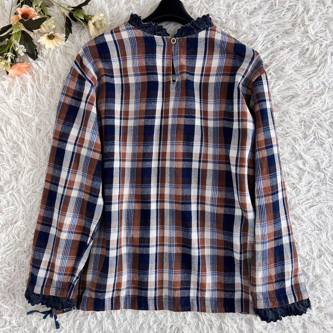 45R 藍 ざっくり ネル の フリル Tシャツ ブラウス