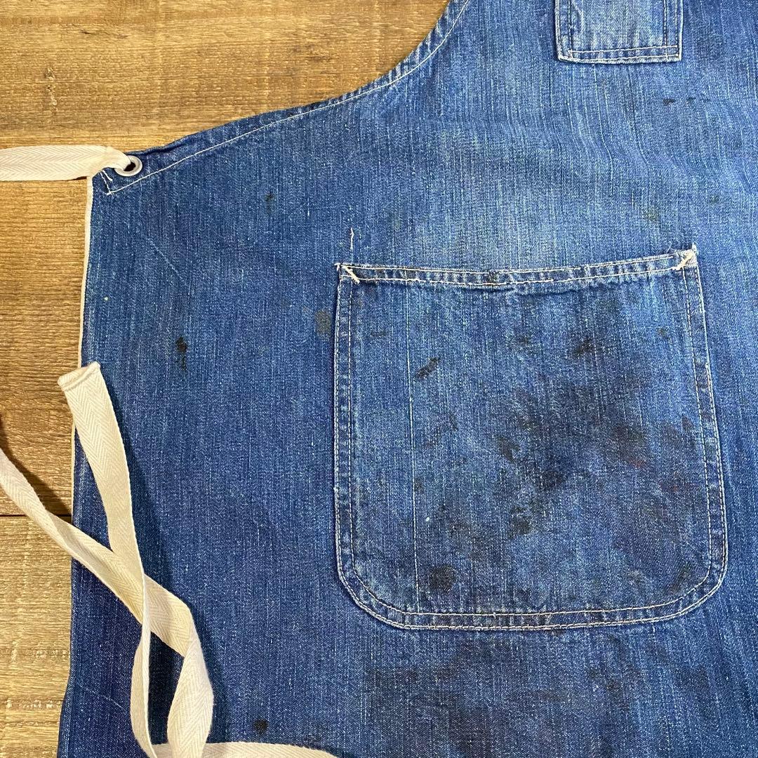 デニムエプロン★ロング耳付き刺繍有り★1940'〜ビンテージUSAアメリカ雑貨