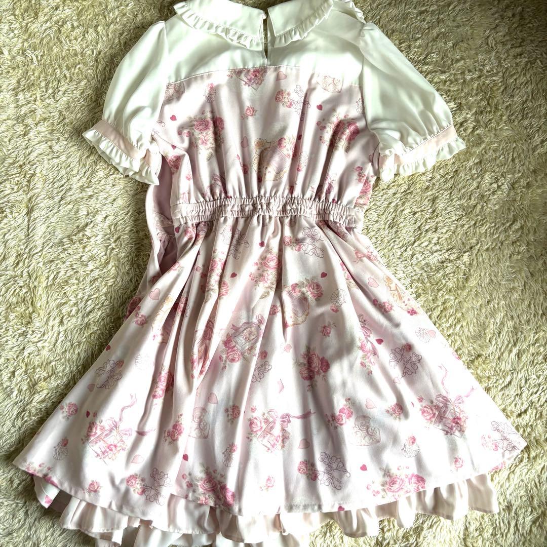 美品　リズリサ ハート　花柄　フリル シフォン ワンピース　S 半袖