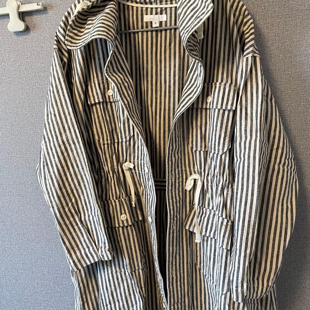 エンジニアードガーメンツ　ストライプ柄 フード付きモッズコート サイズ1