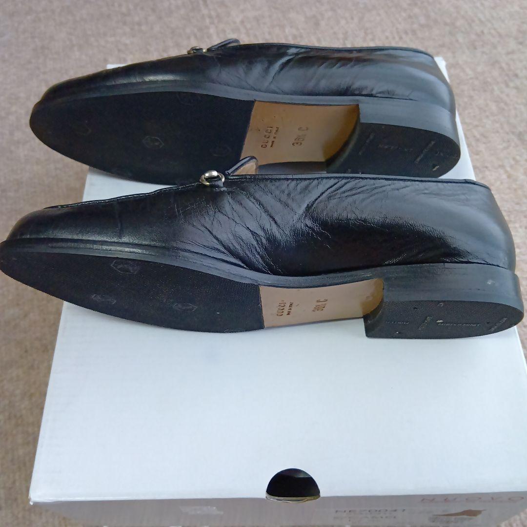 GUCCI ブラックレザー ローファー シルバーホースビット23.5cm