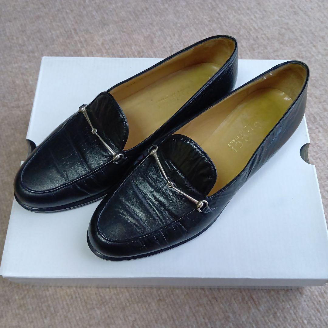 GUCCI ブラックレザー ローファー シルバーホースビット23.5cm