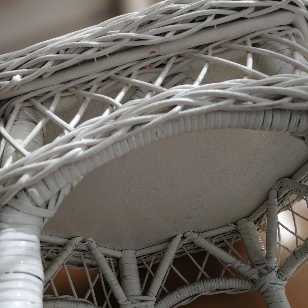 C ホワイトラタン編み込みテーブル 籐家具
