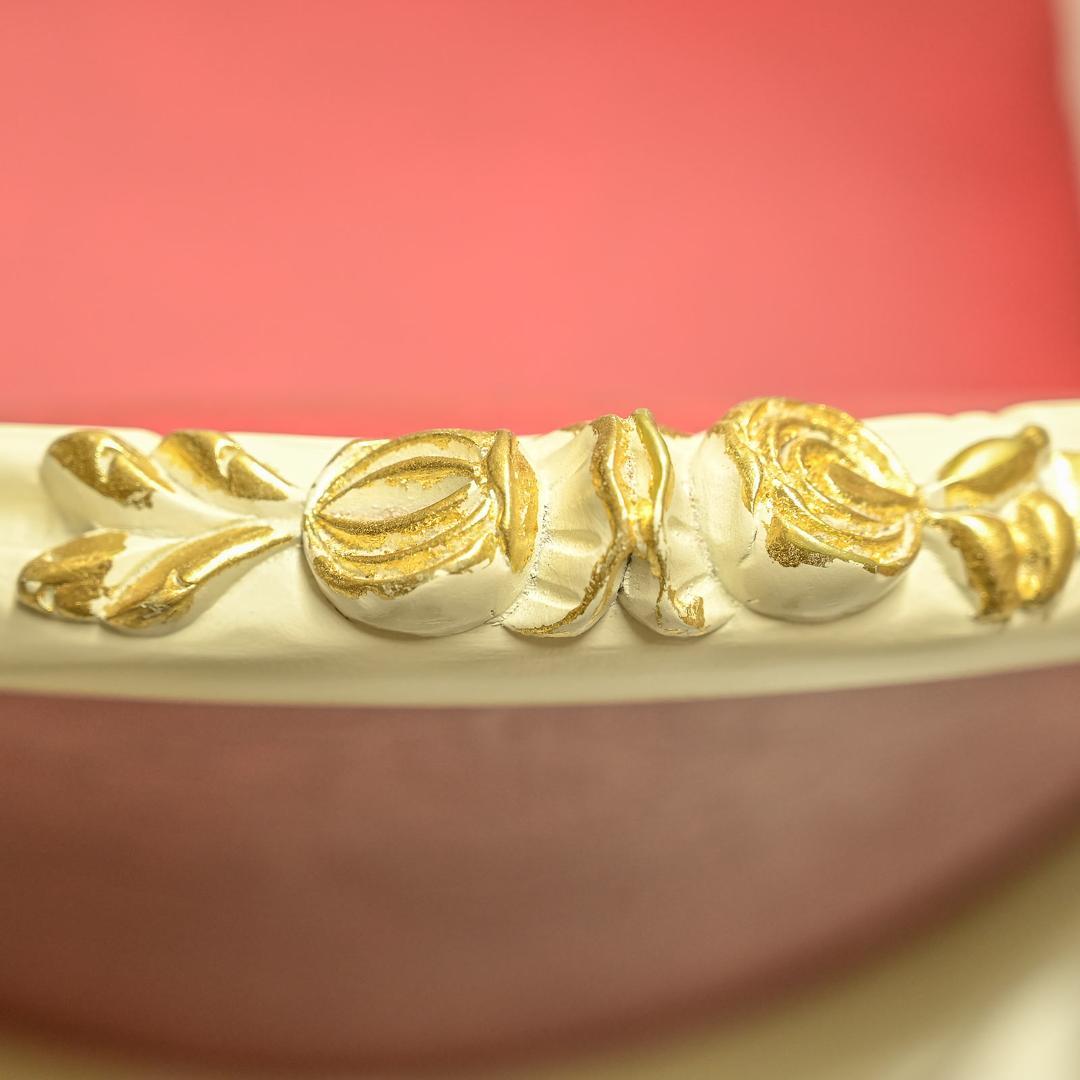 新品 ロココ調 ダイニングチェア １脚 アイボリーゴールド PVC レッド