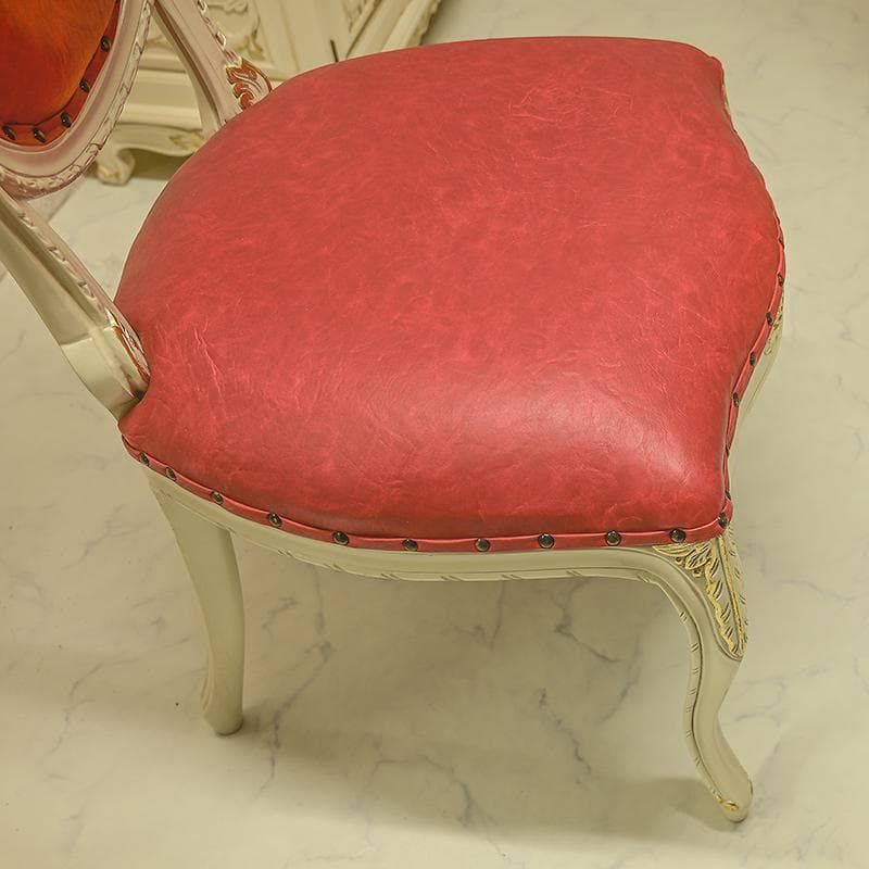 新品 ロココ調 ダイニングチェア １脚 アイボリーゴールド PVC レッド