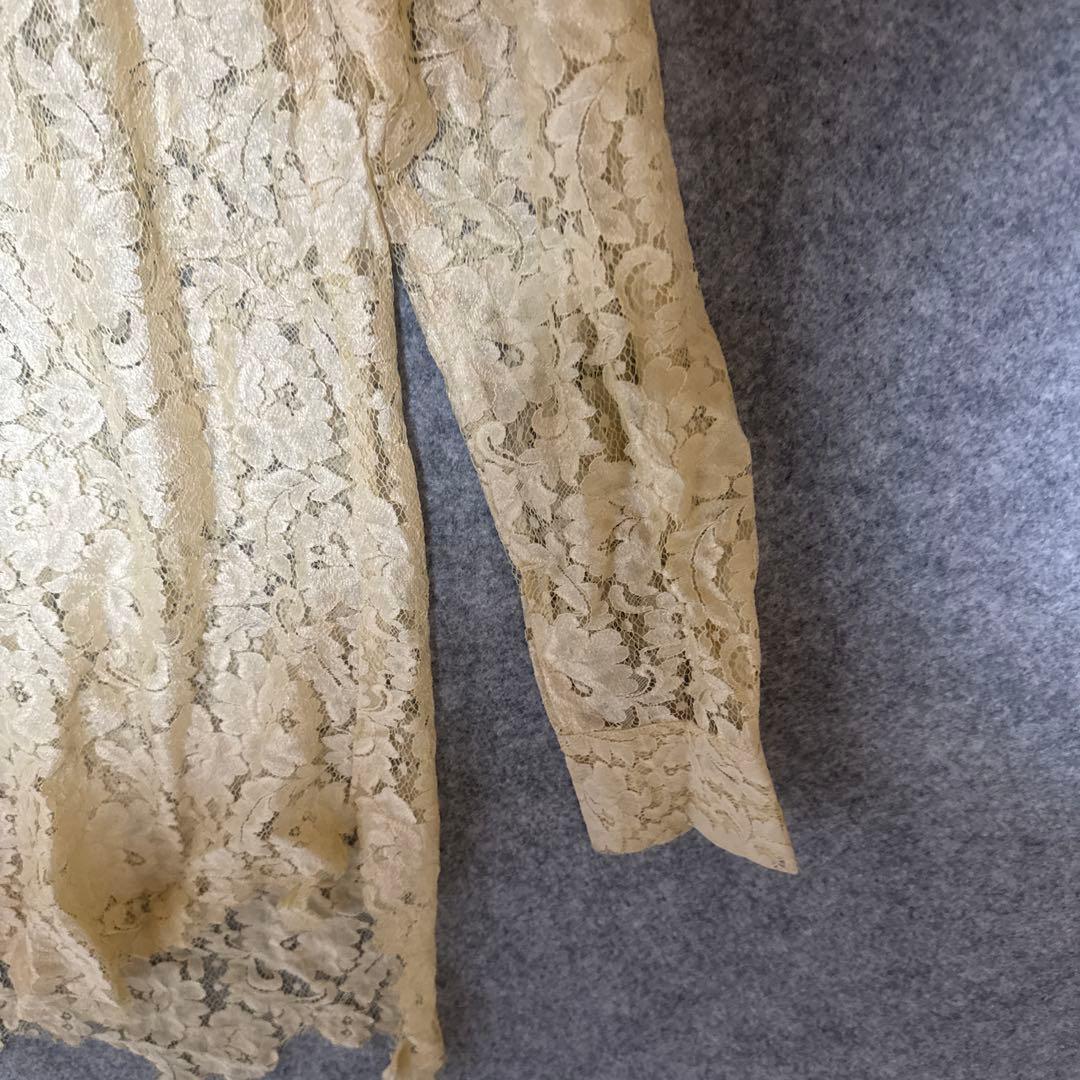 Yohji Yamamoto 光沢ベージュ レースシャツ S