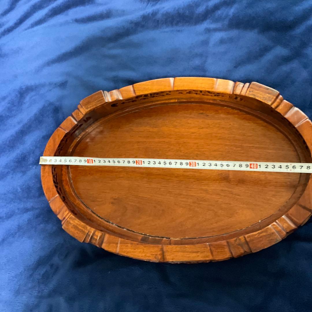 唐木製　彫刻入り楕円形花台