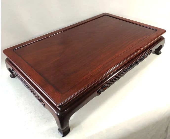 [未使用 美品]大阪唐木指物　花台　本紫檀　無垢　伝統的工芸品　菊透し彫　日本製