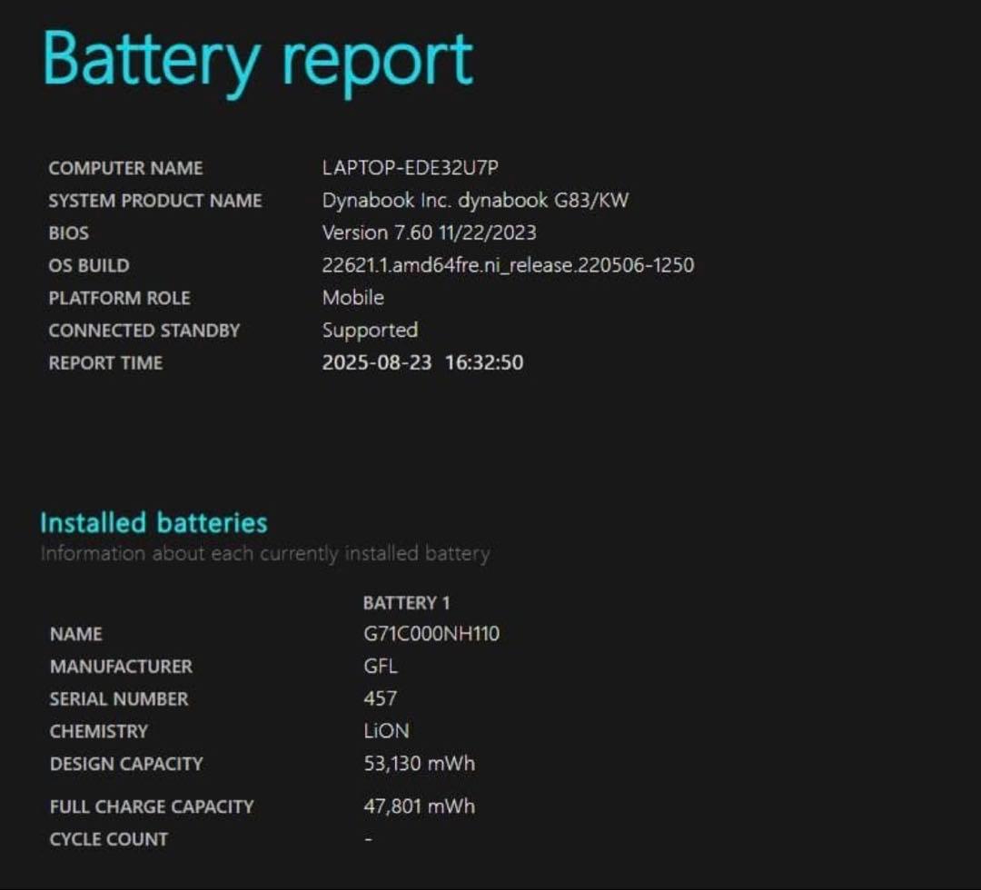 dynabook G83/KW 第12世代i5 16GB 2023年 BT90%