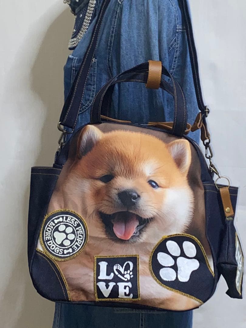 ☆ハンドメイド☆岡山デニム☆子犬☆柴犬☆4wayボストンバッグ