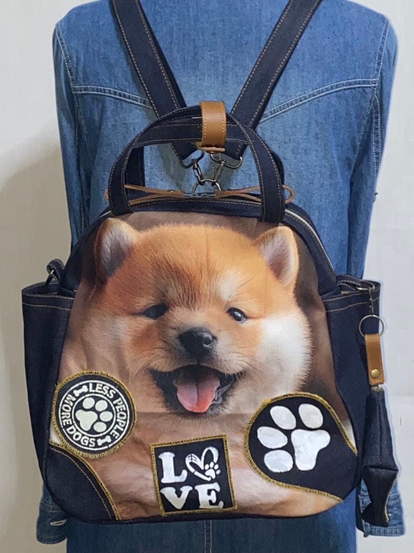 ☆ハンドメイド☆岡山デニム☆子犬☆柴犬☆4wayボストンバッグ