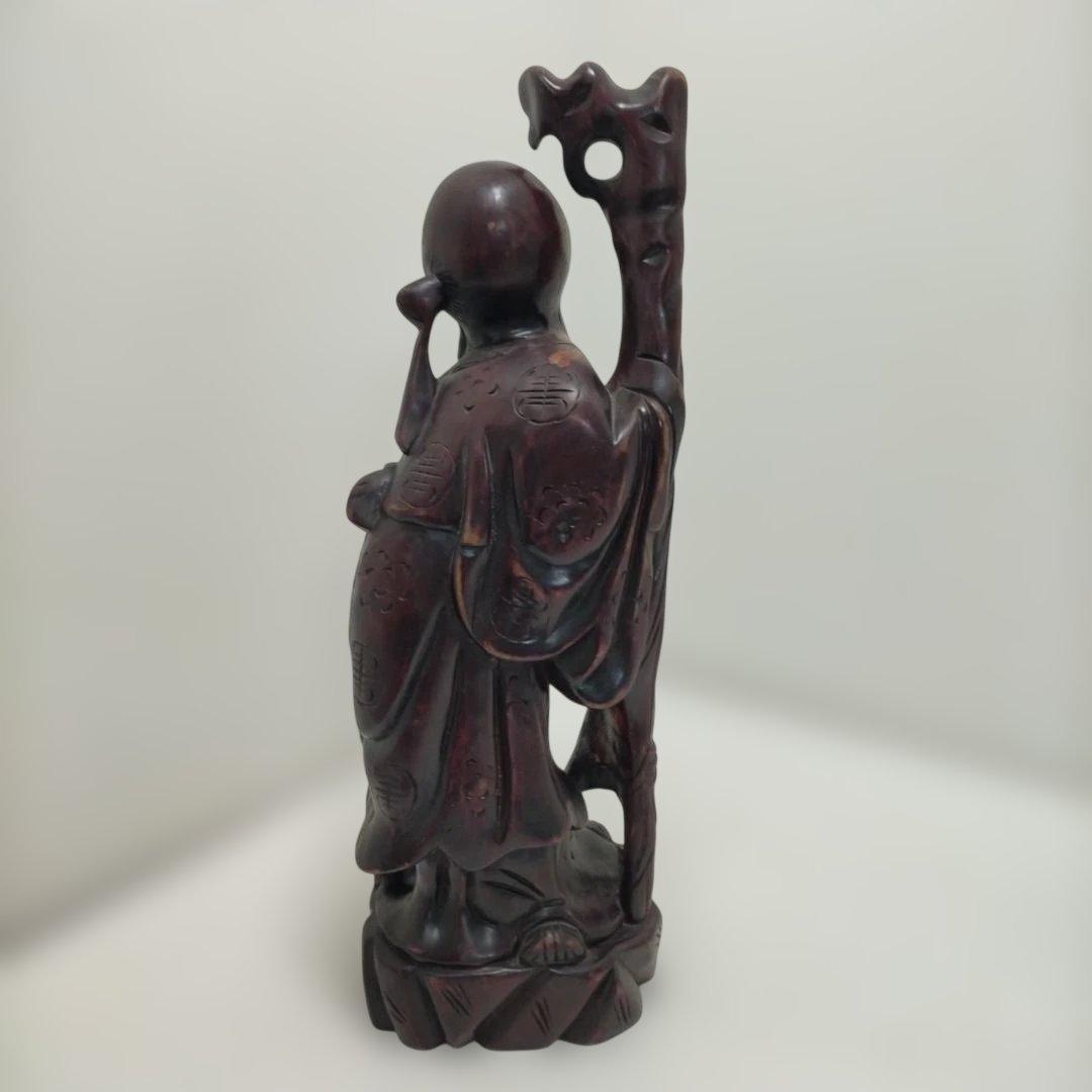 木彫り彫刻 福禄寿 置物 七福神 縁起物 和風 床の間 飾り 260115-2T