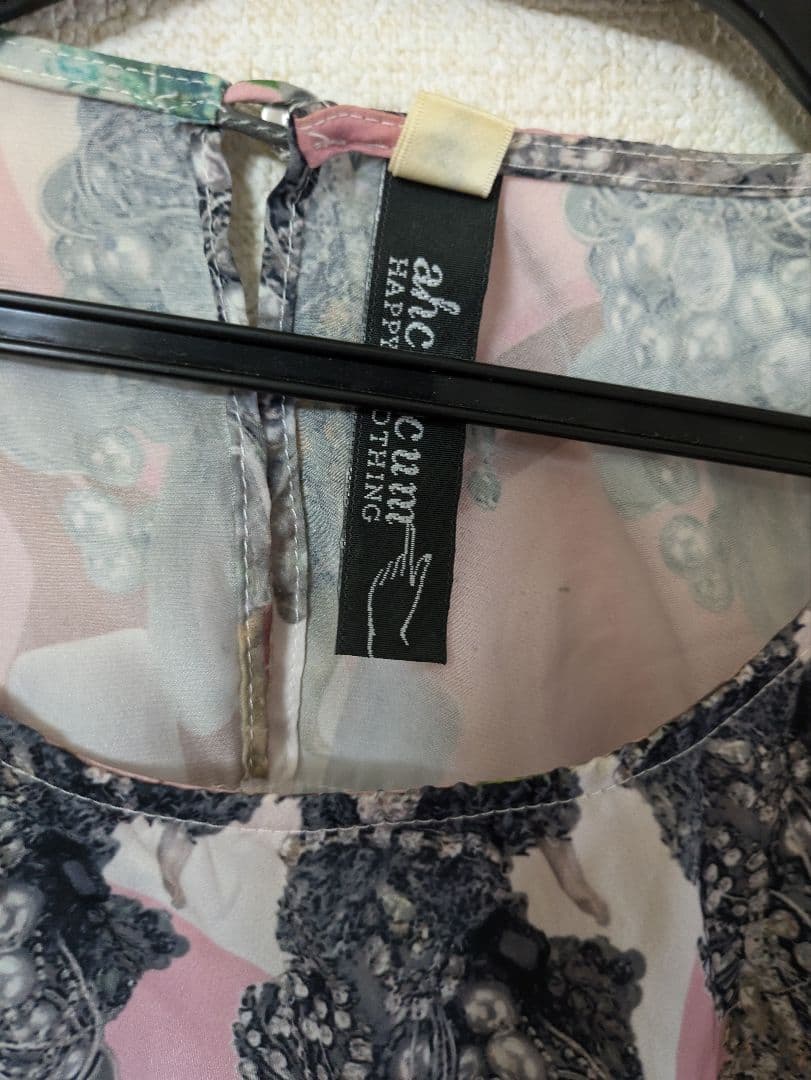 あちゃちゅむ　サテン女スカーフプリントワンピースピンク