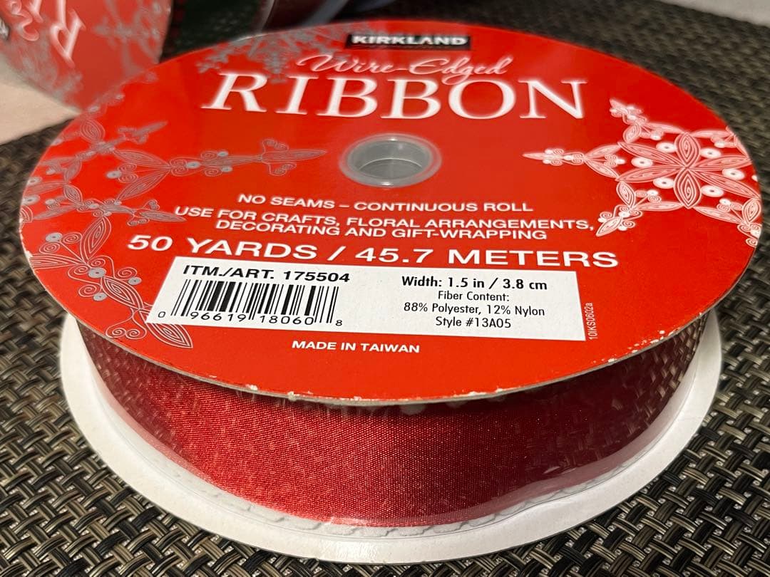 お値下！ワイヤーエッジリボン 赤緑クリスマスカラー５本各 50ヤード新品未使用