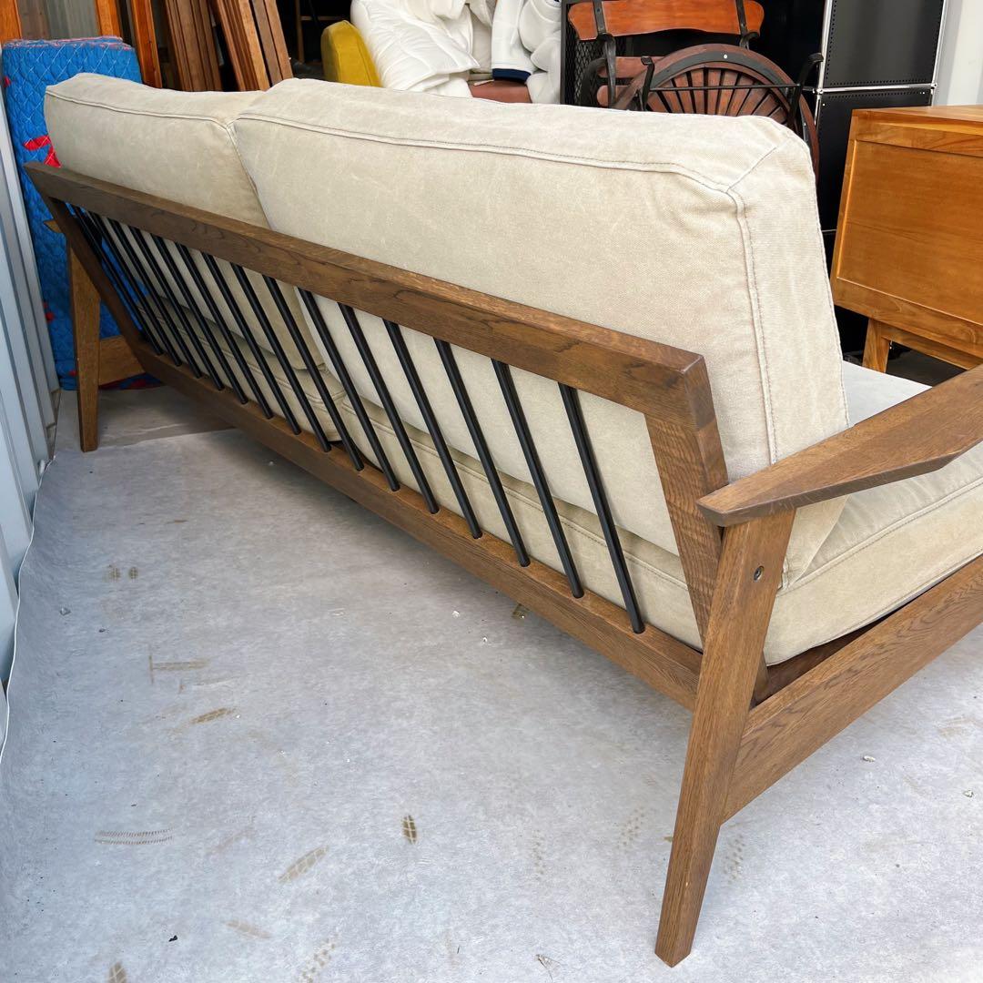 取付無料！関家具 オーカー 北欧風天然木カーキファブリック3人掛けソファ✨