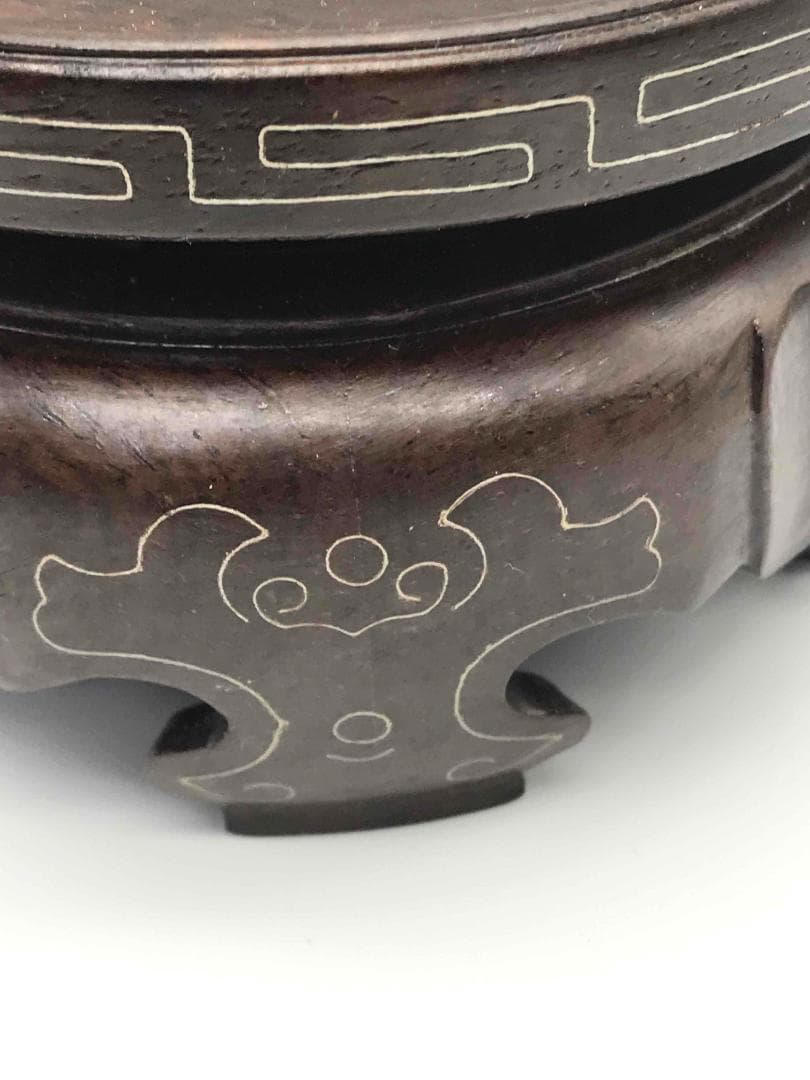 硬木嵌銀線花台　香炉台　銀線模様埋込み　飾り台　盆栽台　花瓶台　置物(B-22)