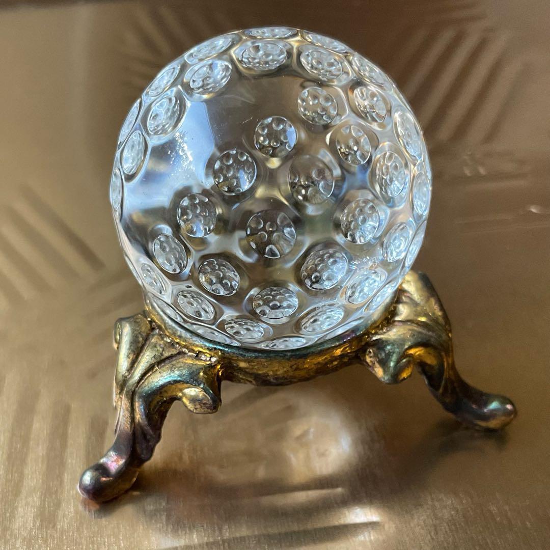 天然水晶玉アンティーク台座付き　32ｍｍ　シンプル　天然石クリスタル　袋付きＤ